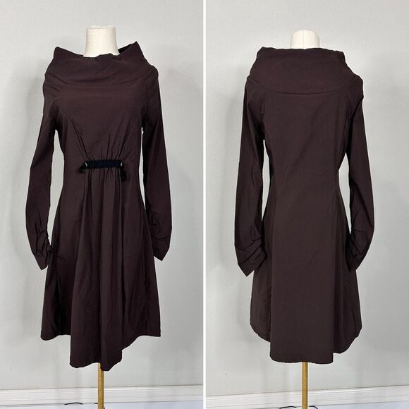 NOBLU Brown Cowl Neck Long Sleeve Dress S Avant Garde Minimalist Edgy Atomic - Picture 3 of 11